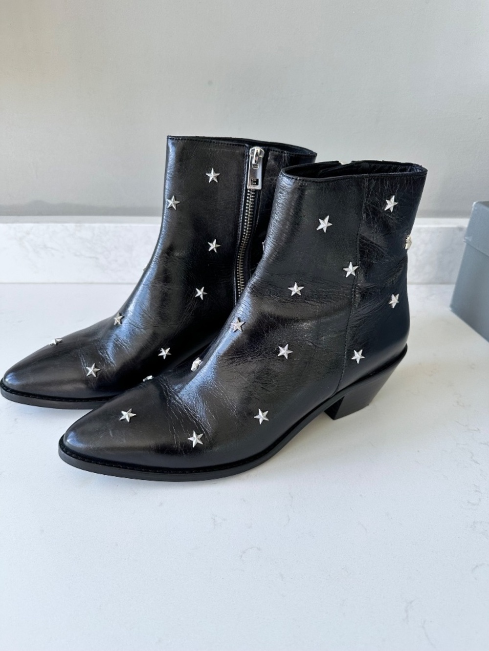 Zadig & Voltaire | Women's Star Studded Vintage Look Patent Leather Ankle Boots - Picture 4 of 8